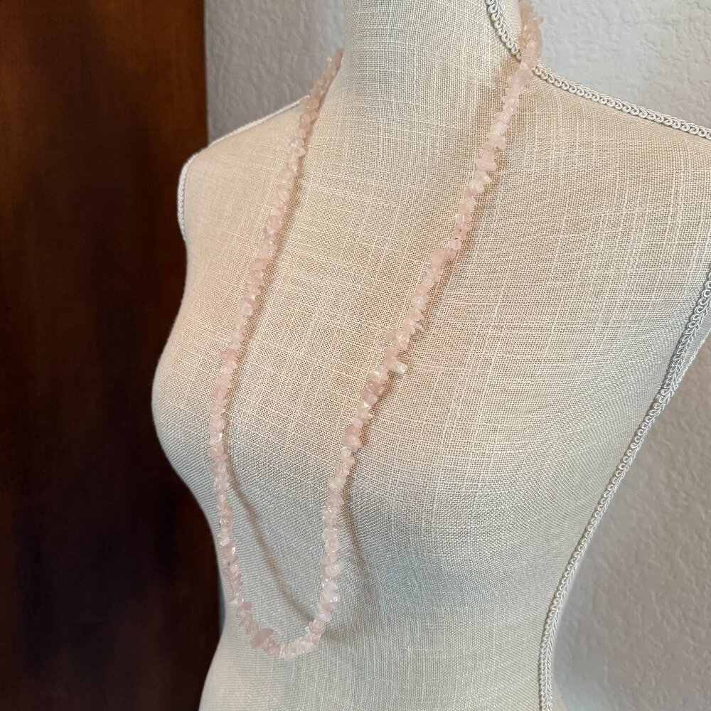 Vintage Rose Quartz Chip Bead Necklace